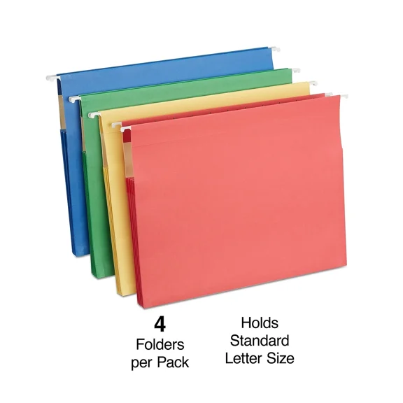 Staples Hanging File Folders 3.5" Expansion Letter Size Assorted Colors
