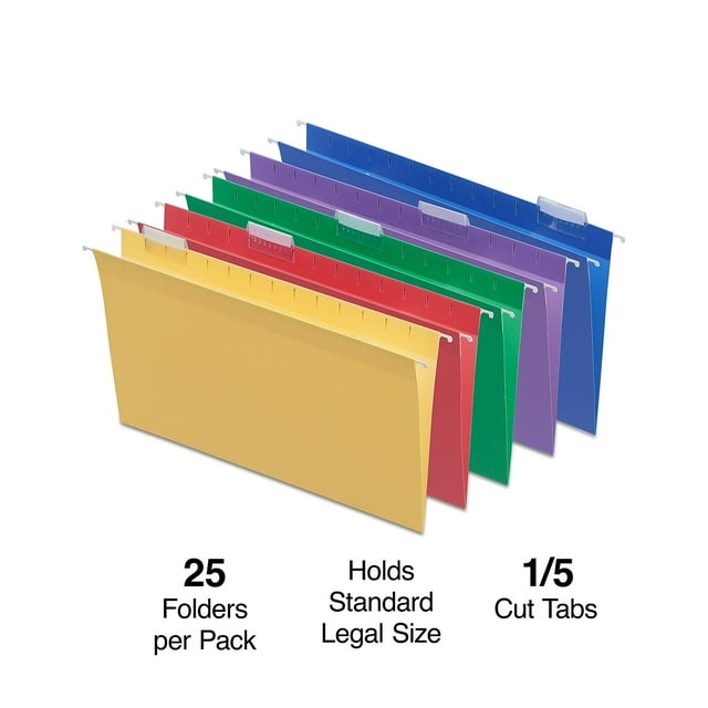 Staples Assorted Colors Legal Size Hanging File Folders, 5Tab, Bulk Box, 50/Carton