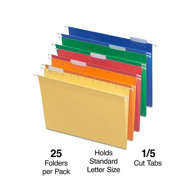 Staples Colored Hanging File Folders, 5Tab Letter Size, Assorted