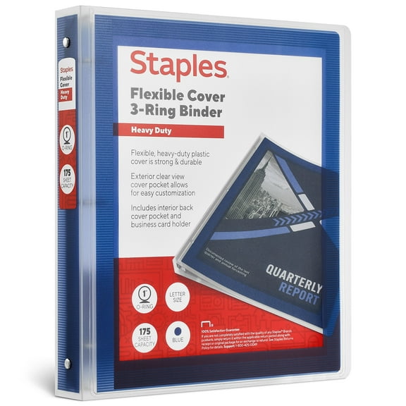 Staples Heavy Duty 1" 3-Ring Flexible Poly Binders Blue (ST62613)