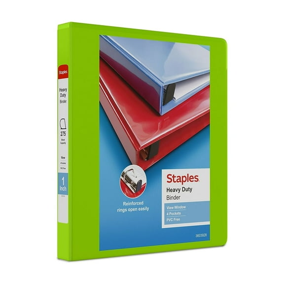 Staples Heavy Duty 1" 3-Ring View Binder Chartreuse (24666) 56319-CC/24666