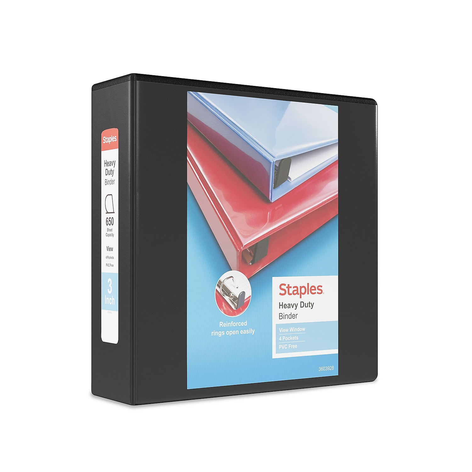 Staples Heavy Duty 3" 3-Ring View Binder Black (24690) 82669