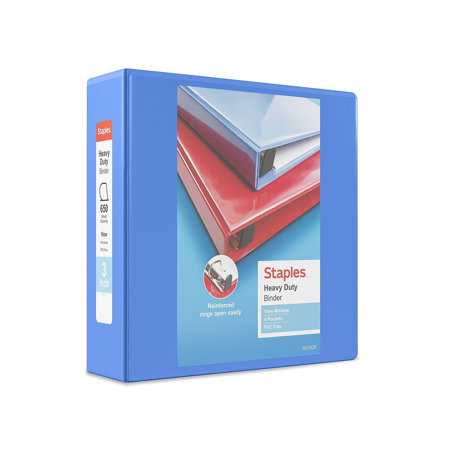 Staples Heavy Duty 3" 3-Ring View Binder with D-Rings and Four Interior Pockets Periwinkle  2/Pack