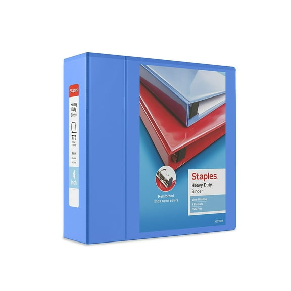 Staples Heavy Duty 4" 3-Ring View Binder D-Ring Periwinkle (ST56293-CC)