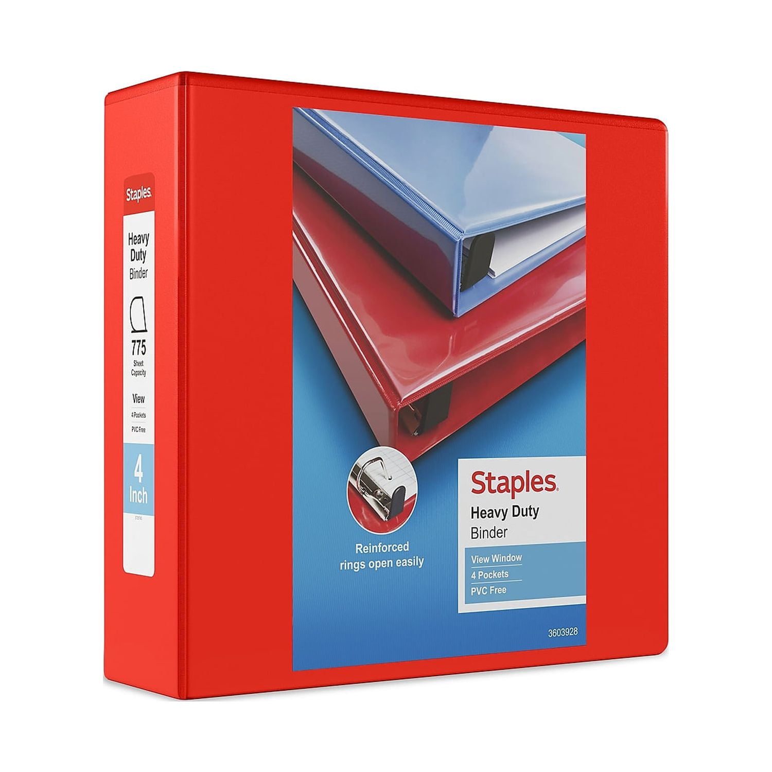 Staples Heavy Duty 4" 3-Ring View Binder Red (24698) 82661