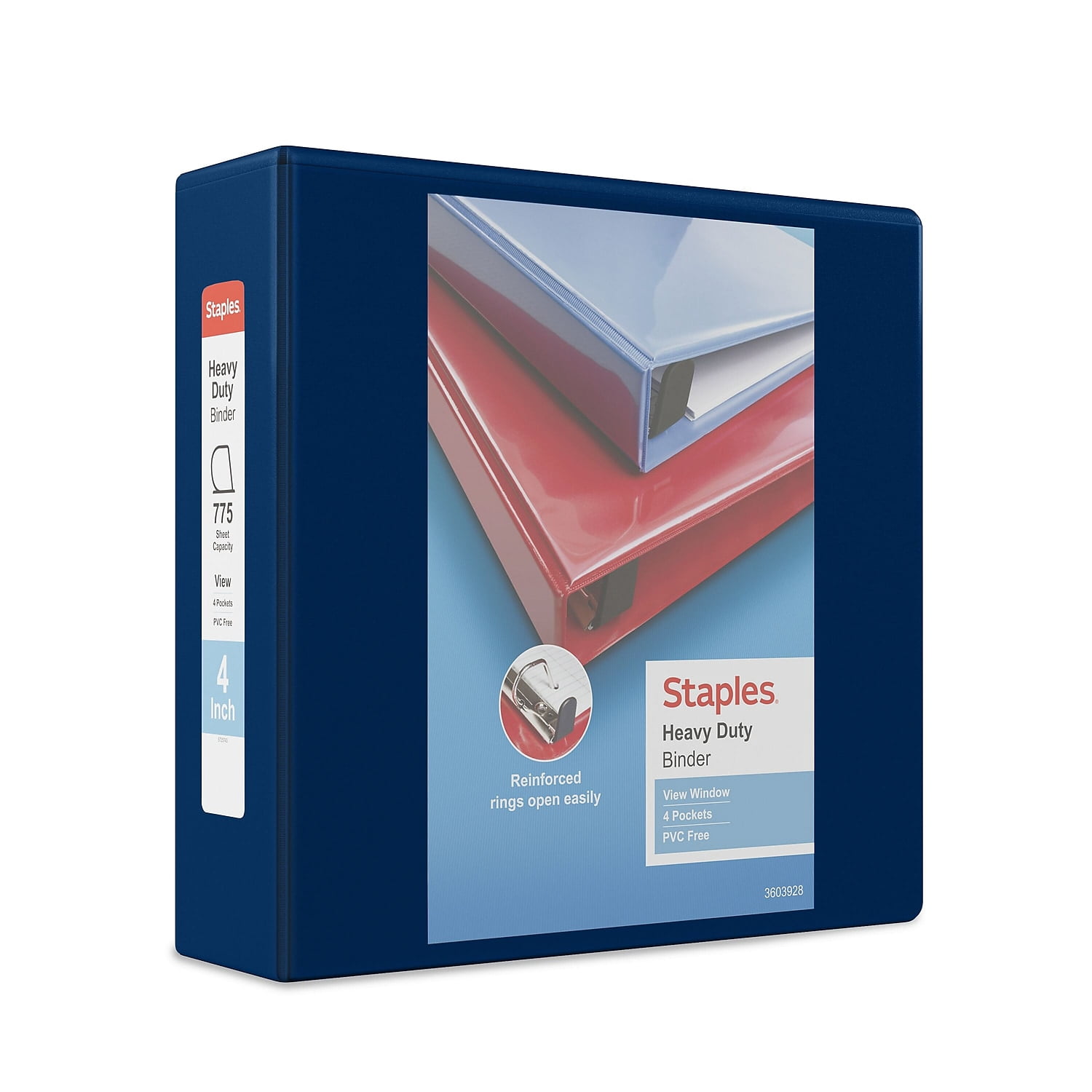 Staples Heavy-Duty 4-Inch D 3-Ring View Binder Navy Blue (26372) 56281-CC/26372
