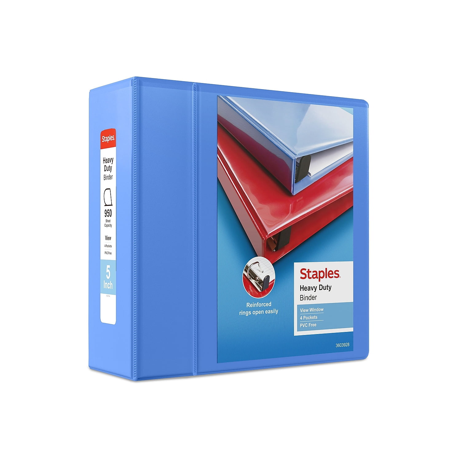 Staples Heavy Duty 5" 3-Ring View Binder with D-Rings and Four Interior Pockets Periwinkle  2/Pack