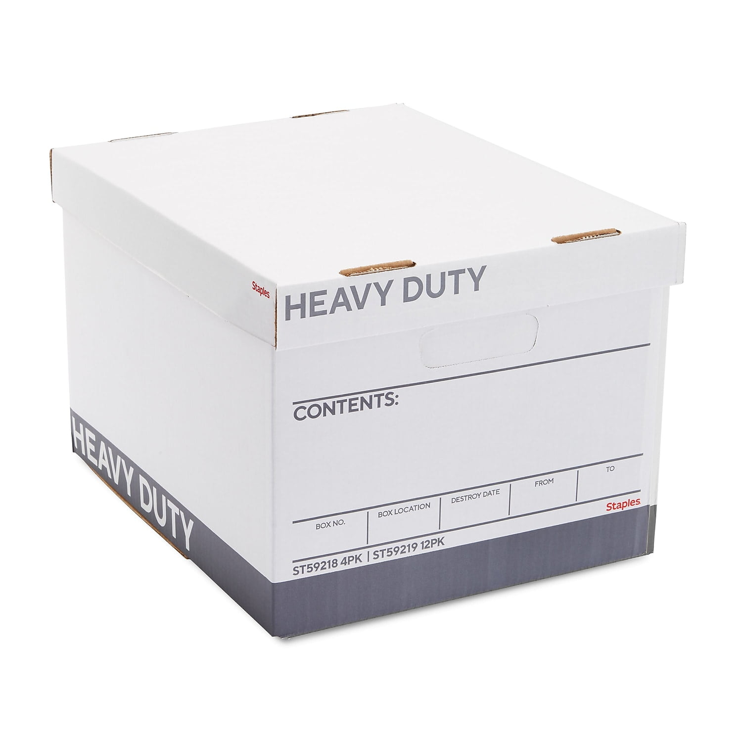 Heavy Duty White and Gray Corrugated File Storage Box with Lift-Off Lid