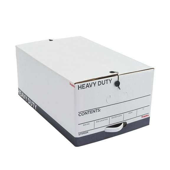 Staples Heavy Duty File Box String and Button Lid Legal White/Gray 4/Pack (TR59224)