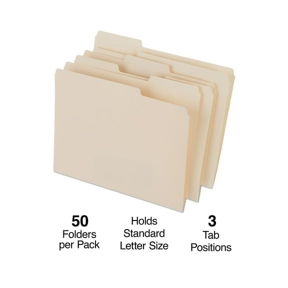 Staples Heavyweight File Folder 1/3 Cut Tab Letter Size Manila 100/Carton ST56677-CCVS