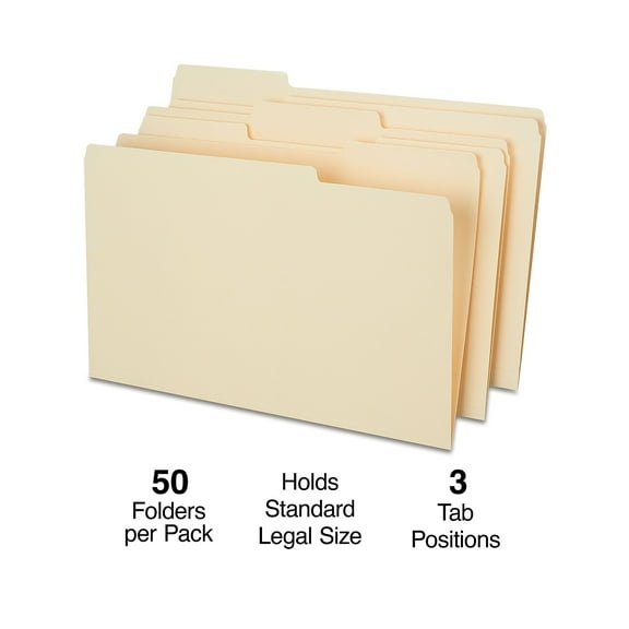 Staples Heavyweight File Folders 1/3 Cut Legal Size Manila 100/Carton ST18362-CCVS