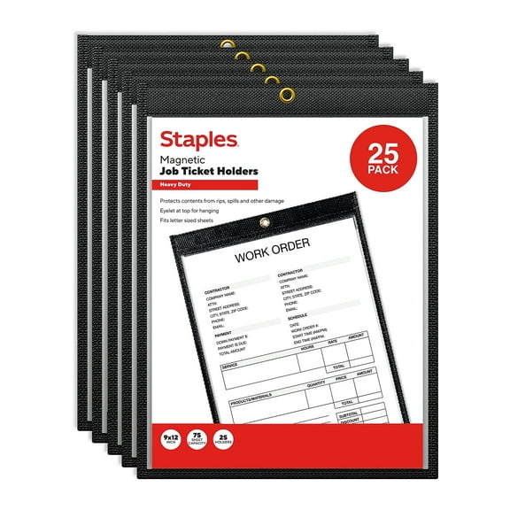 Staples Heavyweight Stitched Job Ticket Holder 9" x 12" Clear 25/Pack (ST63078)