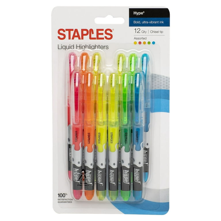 Staples HYPE! Liquid Highlighters Chisel Assorted 36/Carton, Size: Small, Other