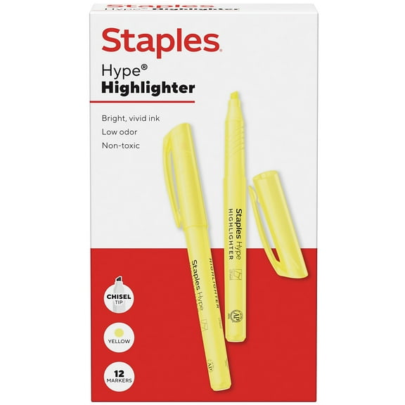 Staples Hype Stick Highlighter Chisel Tip Yellow 12/Pack (ST62943)