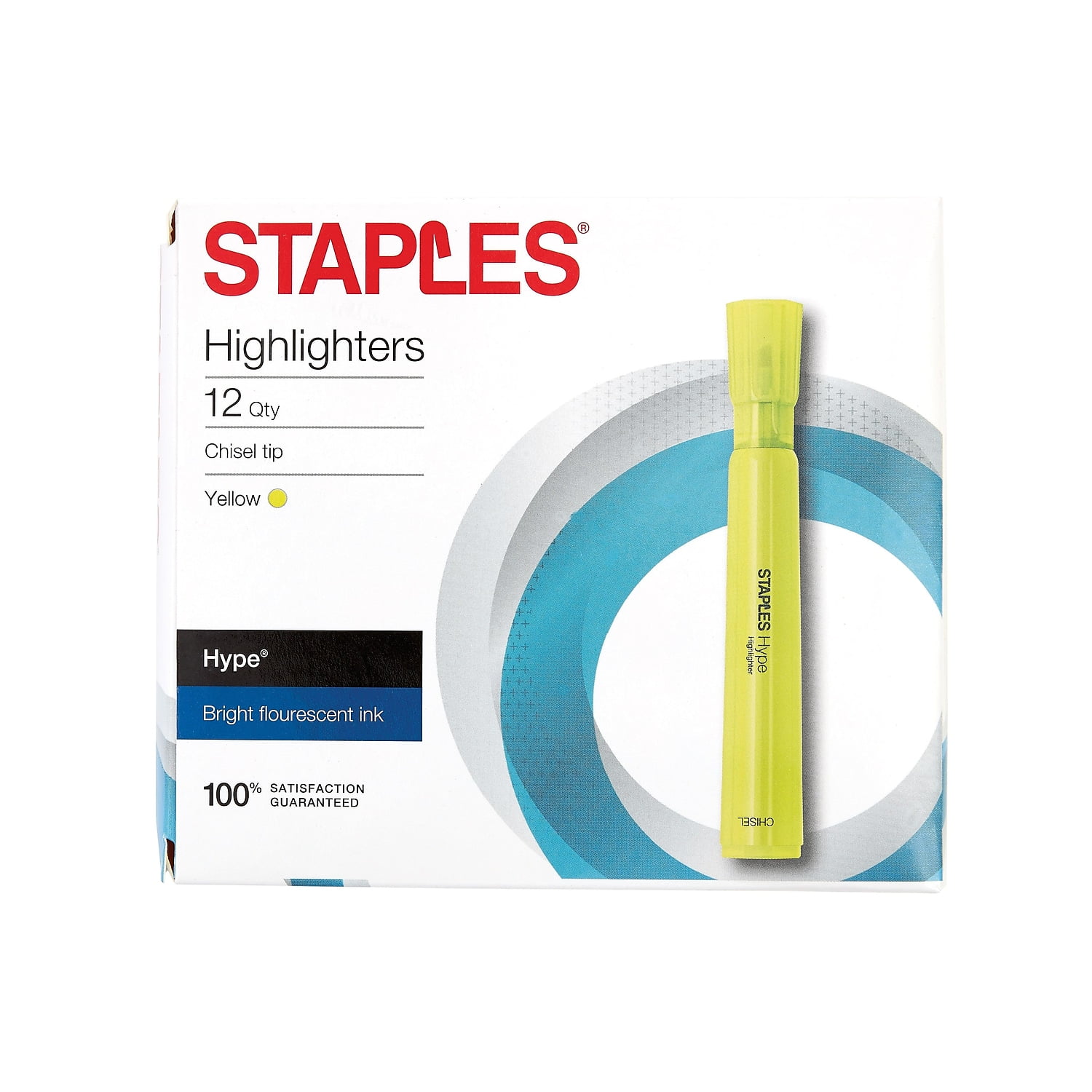 Staples Hype Tank Highlighters Chisel Yellow 12/PK (29203
