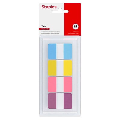 Staples Index Tabs, 1", Assorted Colors, 88 Flags Durable Tabs for Filing, Binders & Document Organization