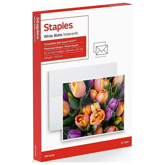 Staples Inkjet Notecards 5 1/2" x 4 1/4" Matte 100/Pack 610397