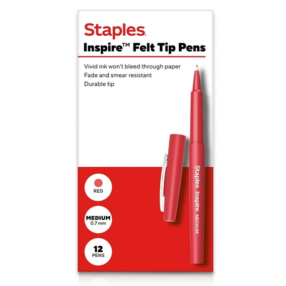 Staples Inspire Felt Tip Pen Medium Point 0.7mm Red Ink Dozen (ST63328)