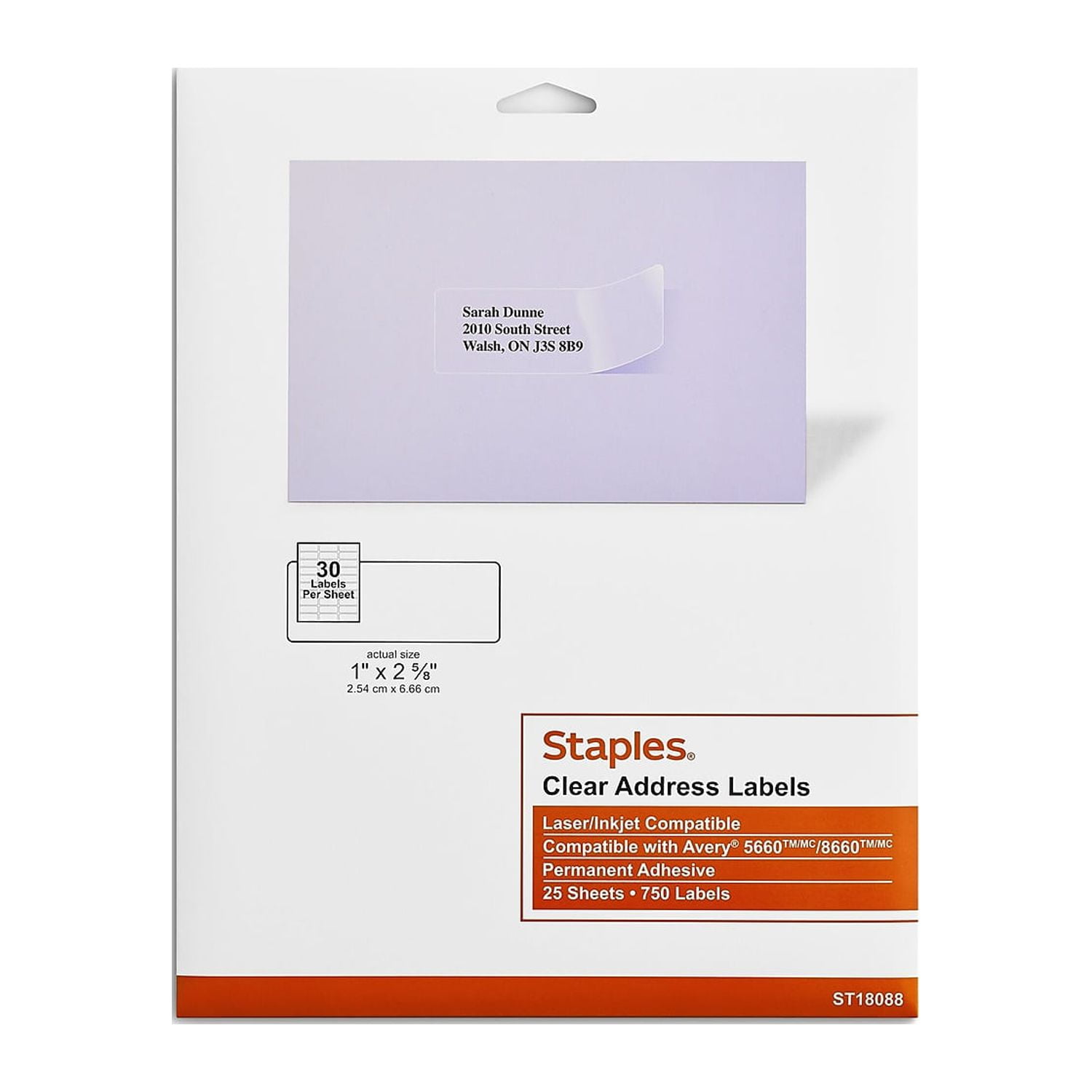 Staples Laser/Inkjet Address Labels 1" x 2 5/8" Clear 30 Labels/Sheet