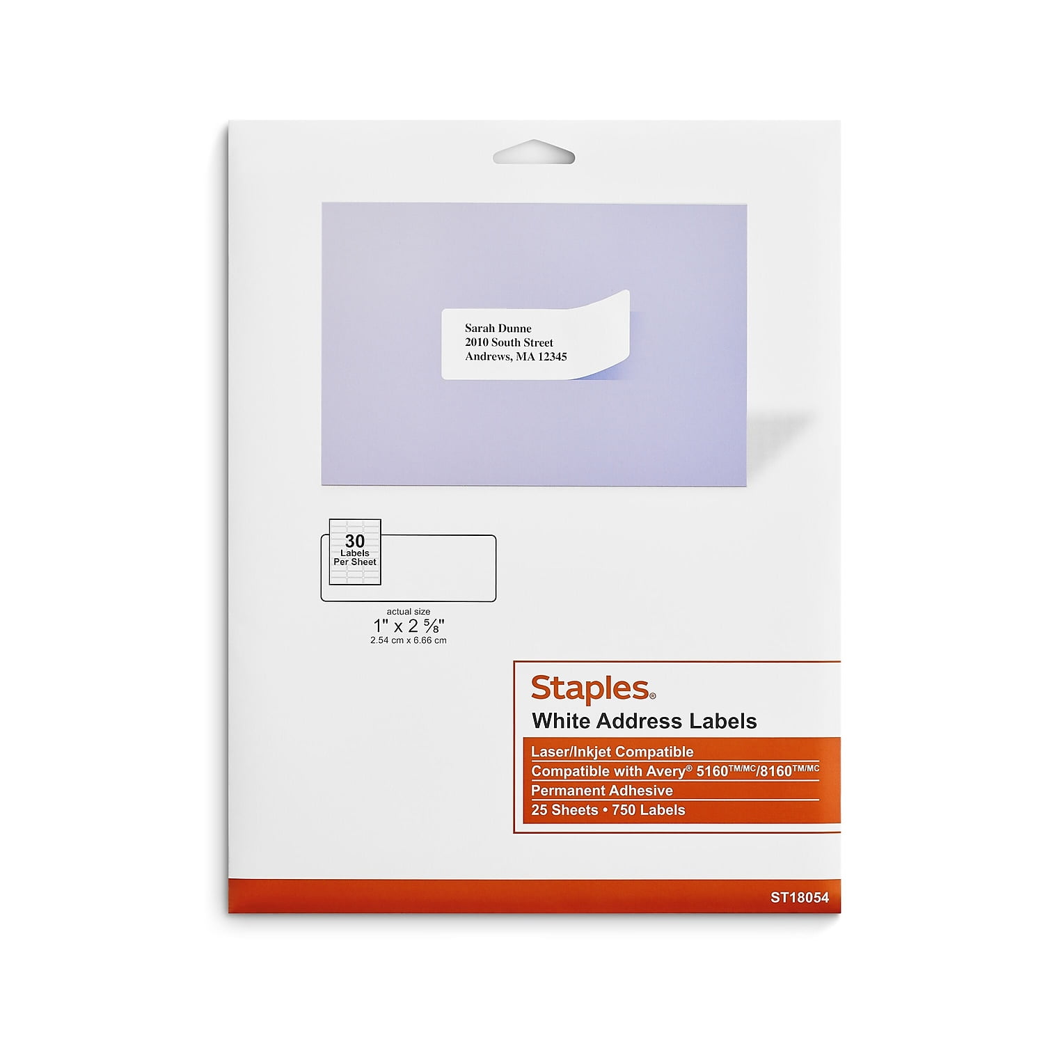 Staples Laser/Inkjet Address Labels 1" x 2 5/8" White 30 Labels/Sheet