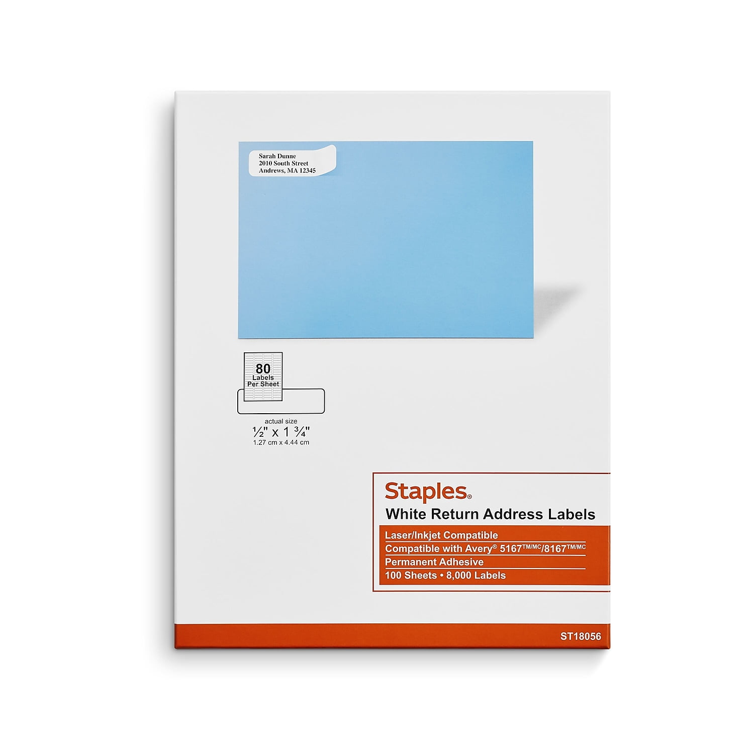 Staples Laser/Inkjet Shipping Labels 0.5"W x 1.75"L White 80 Labels/Sheet 18056/SIWO090