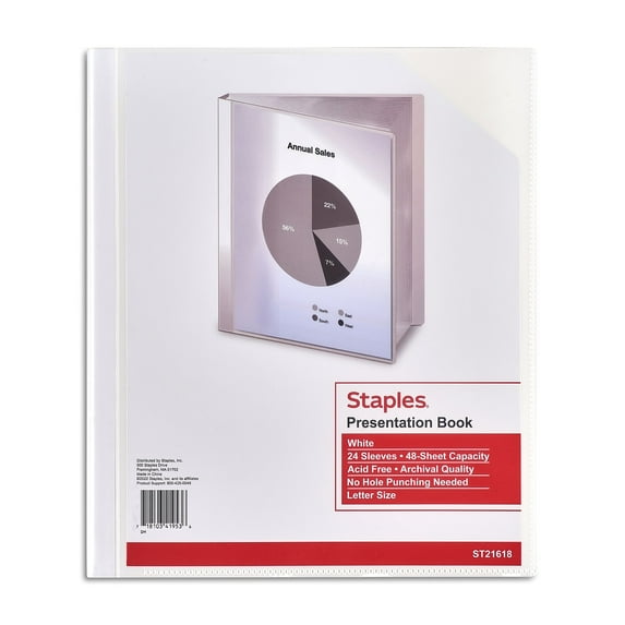 Staples Letter Clear Cover Presentation Book White (21618CC/10555) ST21618-CC