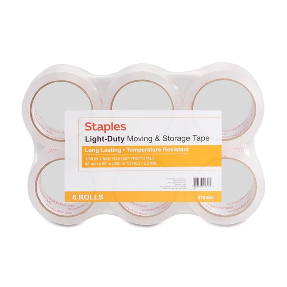 Staples Lightweight Moving & Storage PKing Tape 1.88" x 54.6 Yds Clear 6/RL 52207