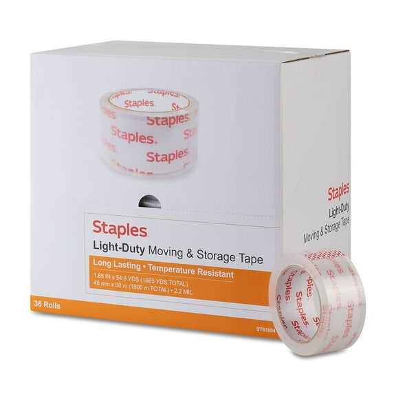 Staples Lightweight Moving and Storage Packing Tape 1.88"W x 54.6 yds. Clear 72/Carton