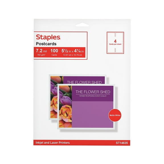 Staples Matte Postcards White 100/Box (ST14635)