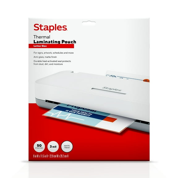 Staples Matte Thermal Laminating Pouch Letter Size 3 Mil 50/Pack (ST63144)