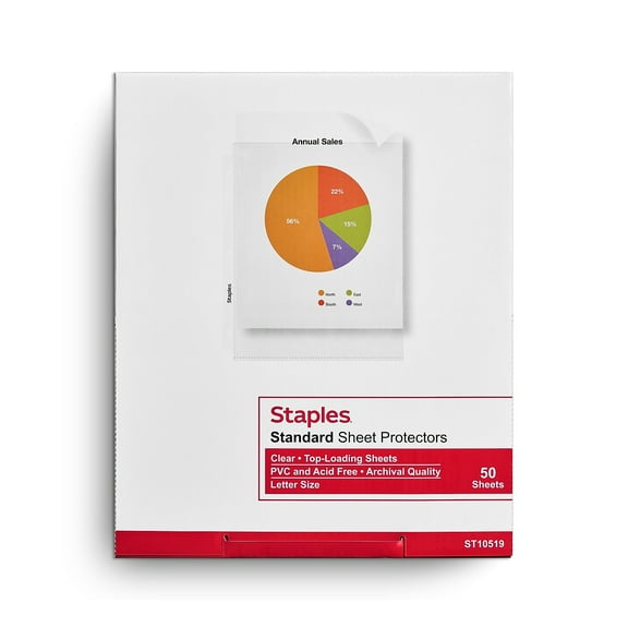 Staples Med-Weight Top-Loading Sheet Protectors Clear 8 1/2" x 11" 50 CT 487791