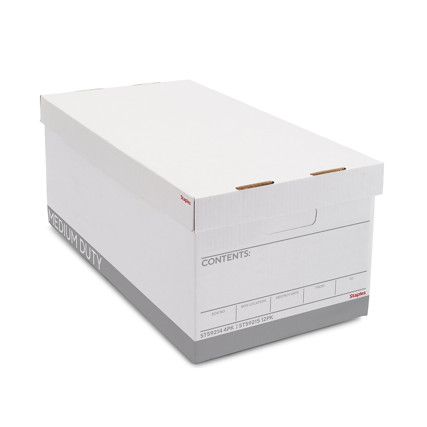 Staples Medium Duty File Box Lift Off Lid Letter White/Gray 4/Carton
