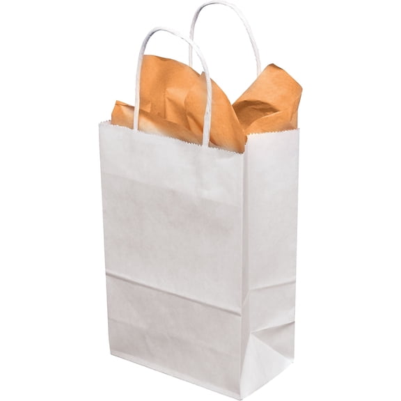 Staples Mini Cub Shopper 8.25" x 5.25" x 3.5" Kraft Paper Shopping Bags White 250/Carton (WHITE539)