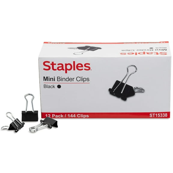 Staples Mini Metal Binder Clips Bulk Pack Black 3/5" Size with 1/4" Capacity 15338