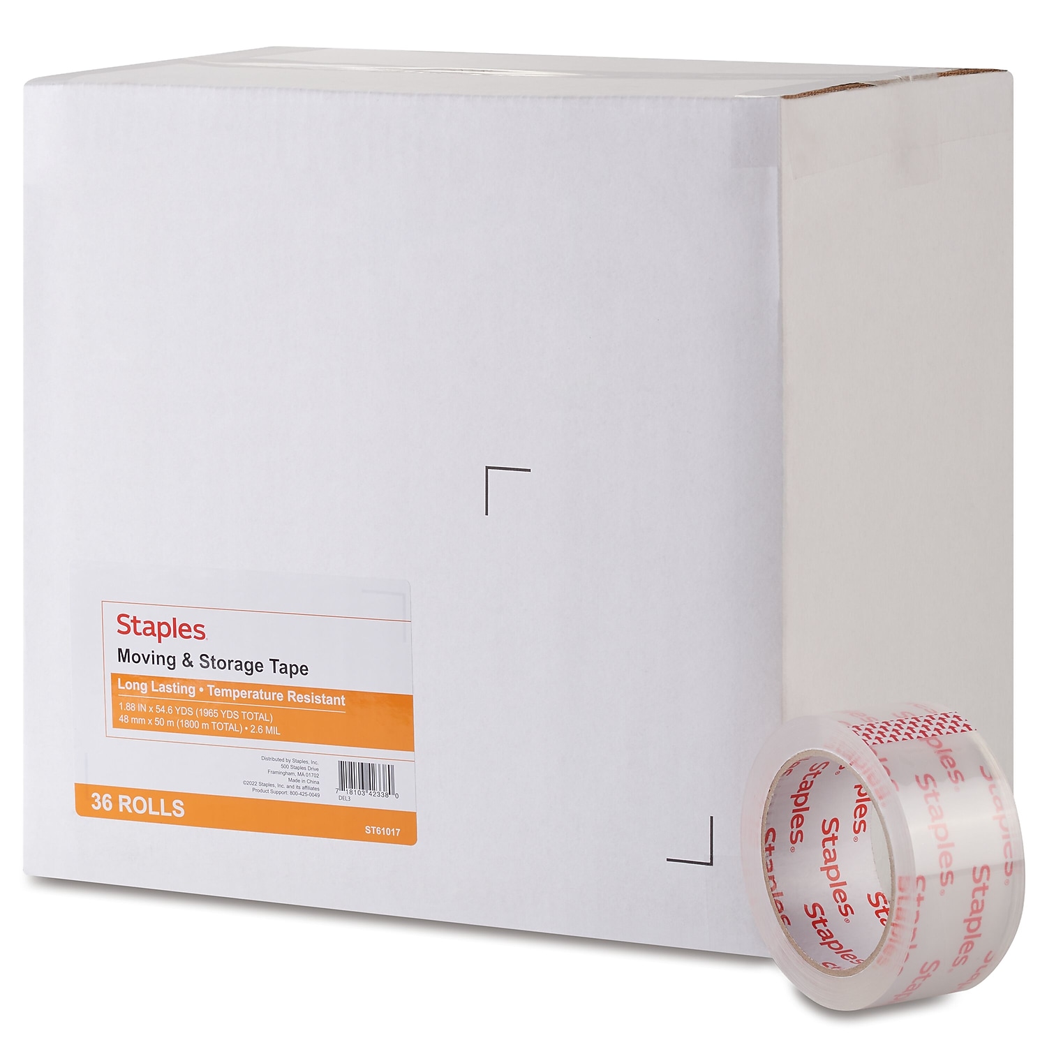 Staples Moving & Storage Packing Tape 1.88" x 54.6 Yds Clear 36/Rolls 52219