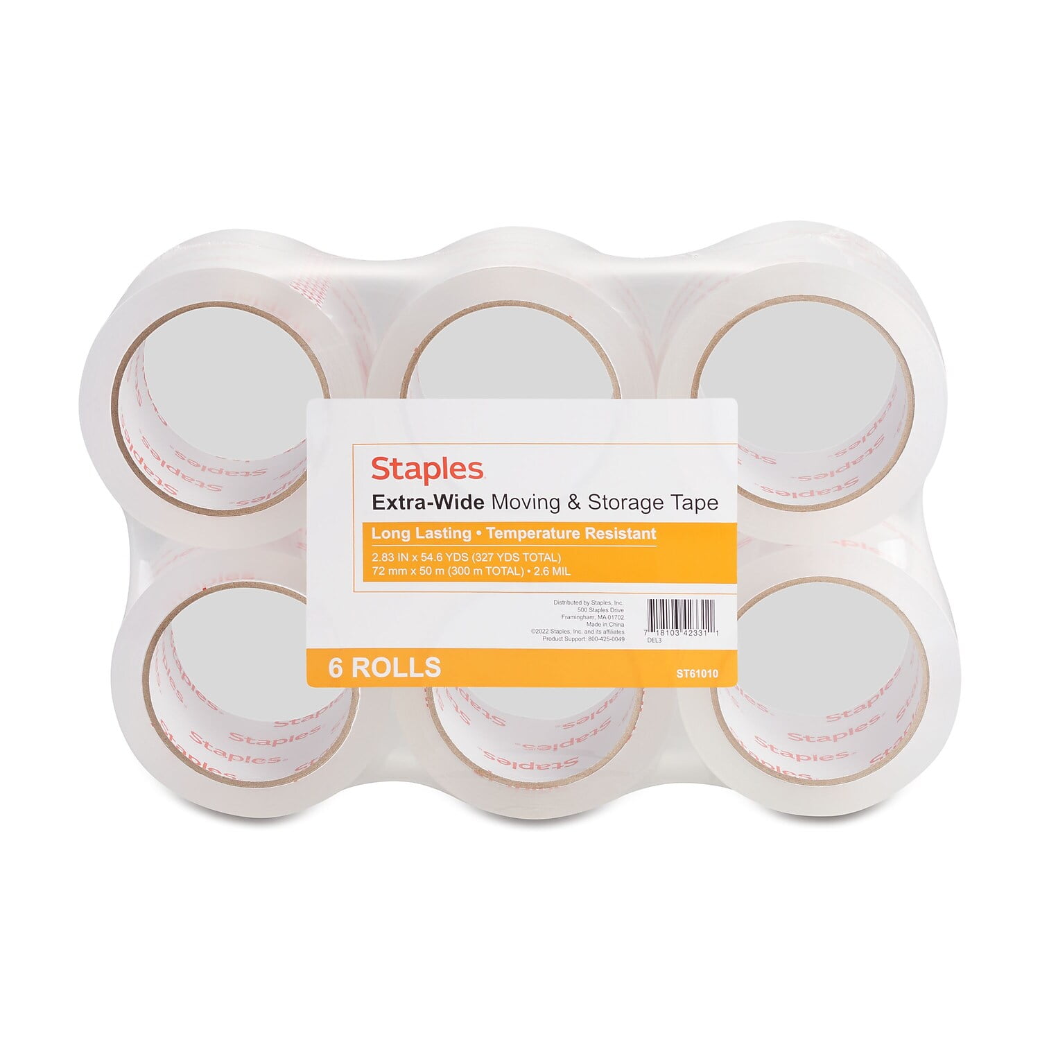 Staples Moving & Storage Packing Tape 2.83" x 54.6 Yds Clear 6/Rolls