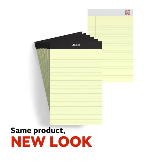 Staples Notepads 5" x 8" Narrow Ruled Canary 100 Sheets/Pad 18/Carton ST57302VS