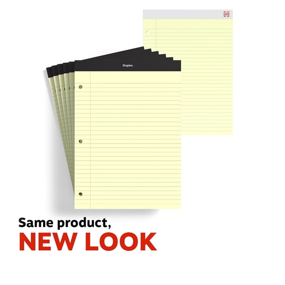 Staples Notepads 8.5" x 11.75" Wide Ruled Canary 12/Carton ST57349VS