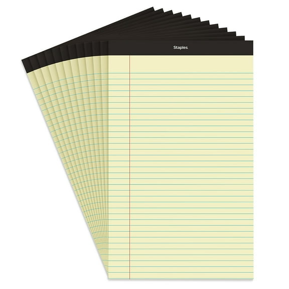 Staples Notepads 8.5" x 14" Wide Yellow 50 Sheets/Pad 12 Pads/PK (26830) 163857