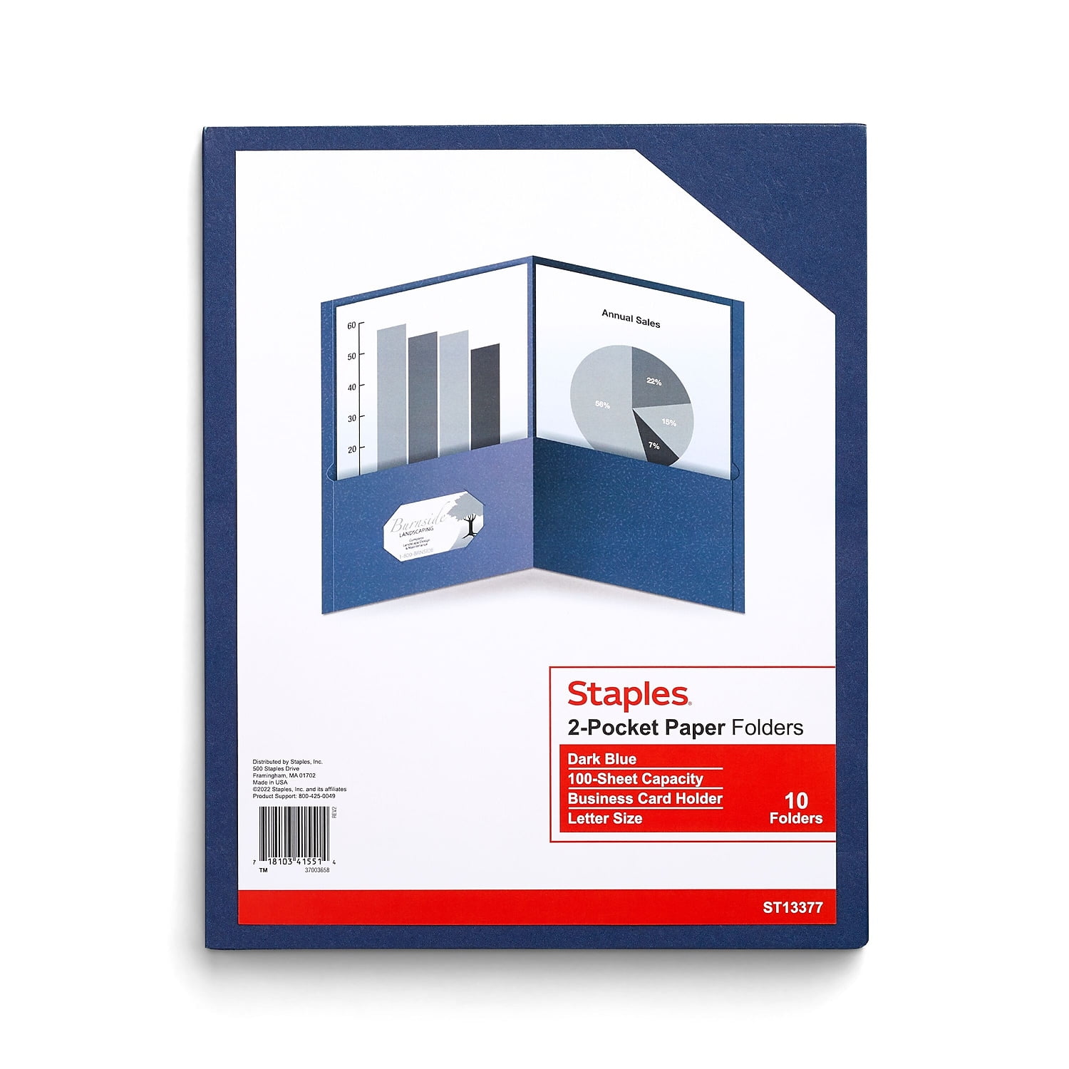 Staples Paper 2Pocket Presentation FoldersDark Blue10/Pack (13377CC