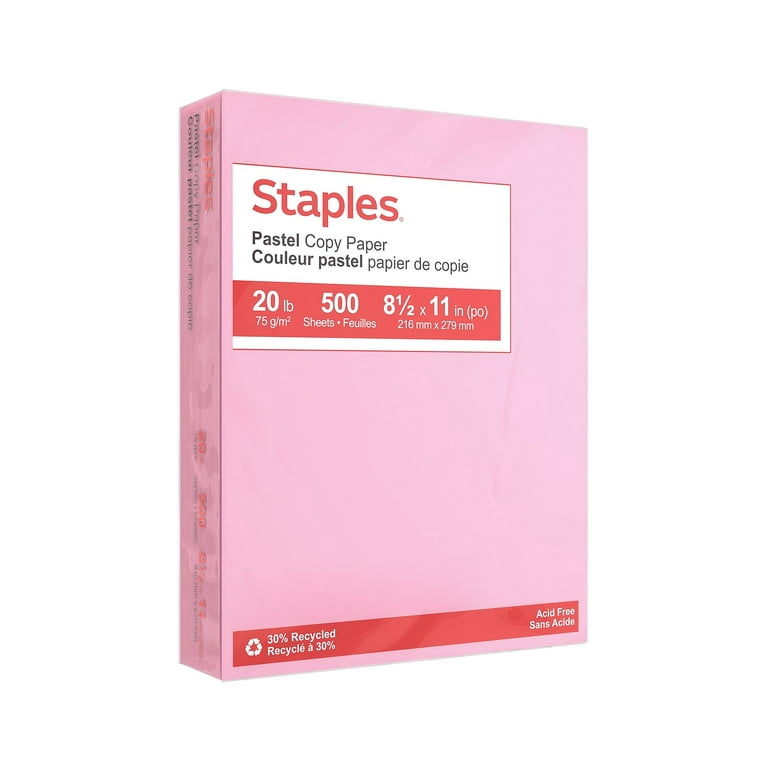 Staples Pastels Colored Copy Paper, Pink, 30% Recycled, 8 1/2 x 11 inches  Letter Size, 500 Sheets Ream (14779)