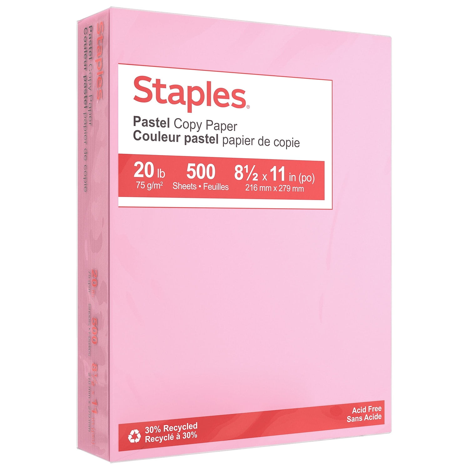 Staples Pastel Colored Copy Paper 8 1/2" x 11" Pink 500/Ream (14779)