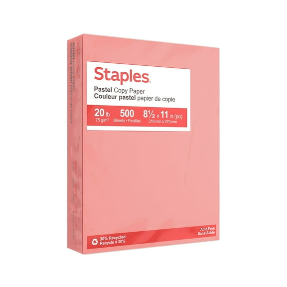 Staples Pastel Colored Copy Paper 8 1/2" x 11" Salmon 500/Ream (14783) 678824