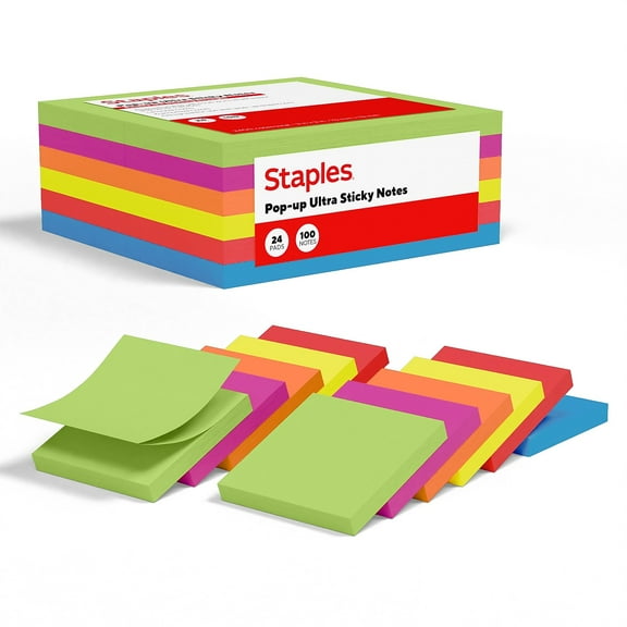Staples Pop-up Ultra Sticky Notes 3" x 3" Summer Breeze Collection 100 Sheets/Pad 24 Pads/Pack