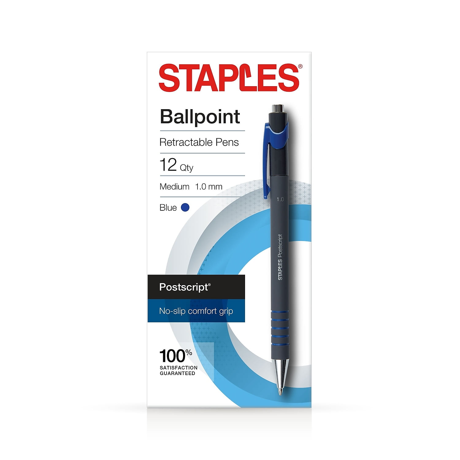 Staples Postscript Retractable Ballpoint Pens Medium Point Blue