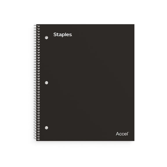 Staples Premium 1-Subject Notebook 8" x 10.5" Wide Ruled 100 Sheets Black 3/Pack ST20956DVS