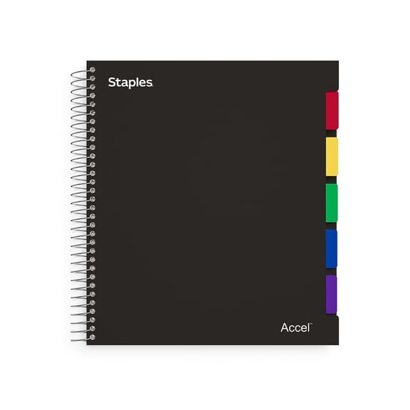 Staples Premium 5-Subject Notebook 8.5" x 11" College Ruled 150 Sheets Black 3/Pack ST24430DVS