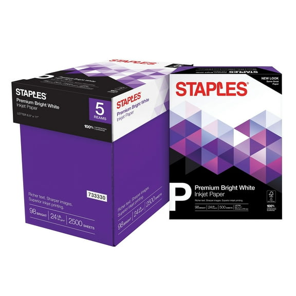Staples Premium 8.5" x 11" Multipurpose Paper 24 lb 98B 500/RM 5 RM/CT 733330