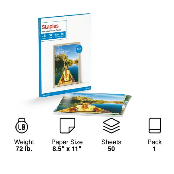 Staples Premium Glossy Photo Paper 8.5"W x 11"L 100/Carton ST19899VS