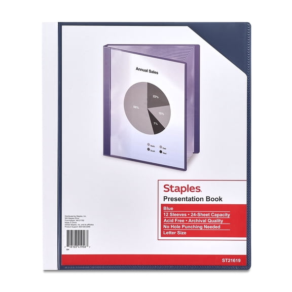 Staples Presentation Binder 12 Sleeve Capacity Blue (21619) 479218